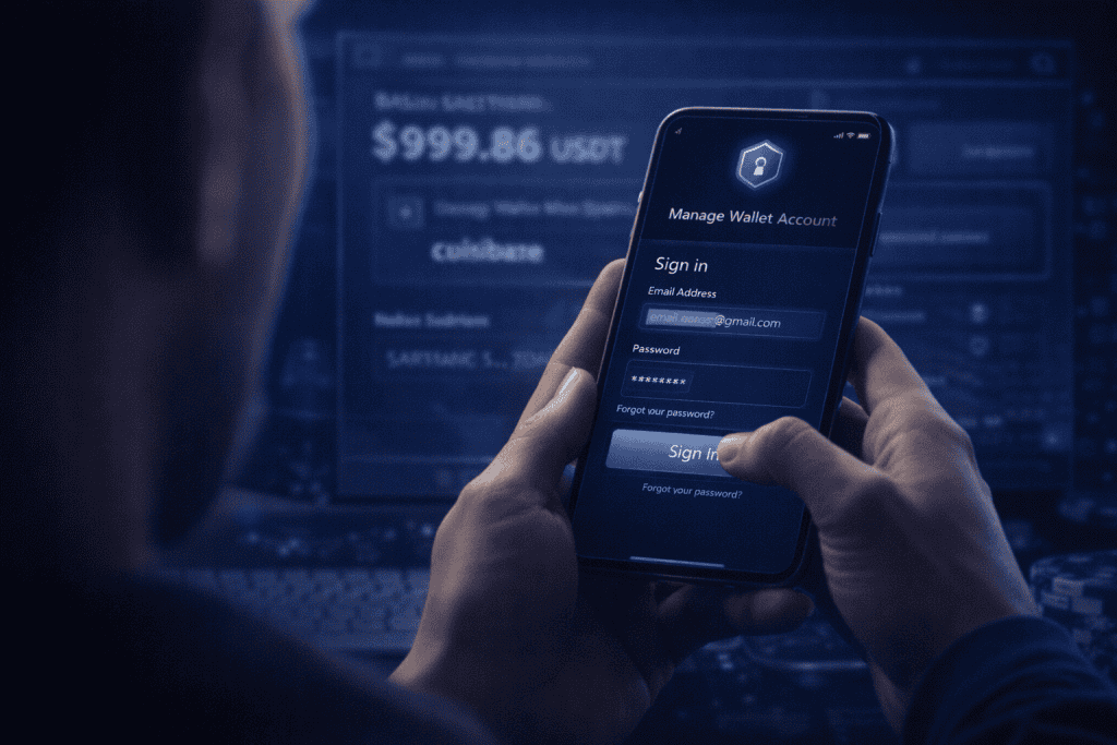카지노 사이트의 수탁형 암호화폐 지갑에 접속하기 위해 로그인하는 사용자