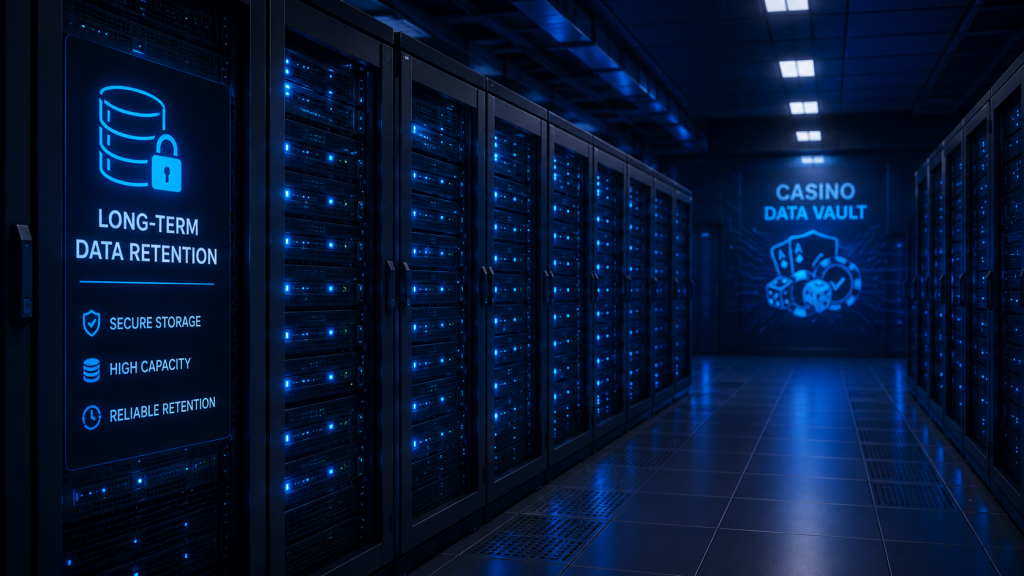Server storage racks used for long-term casino data retention
