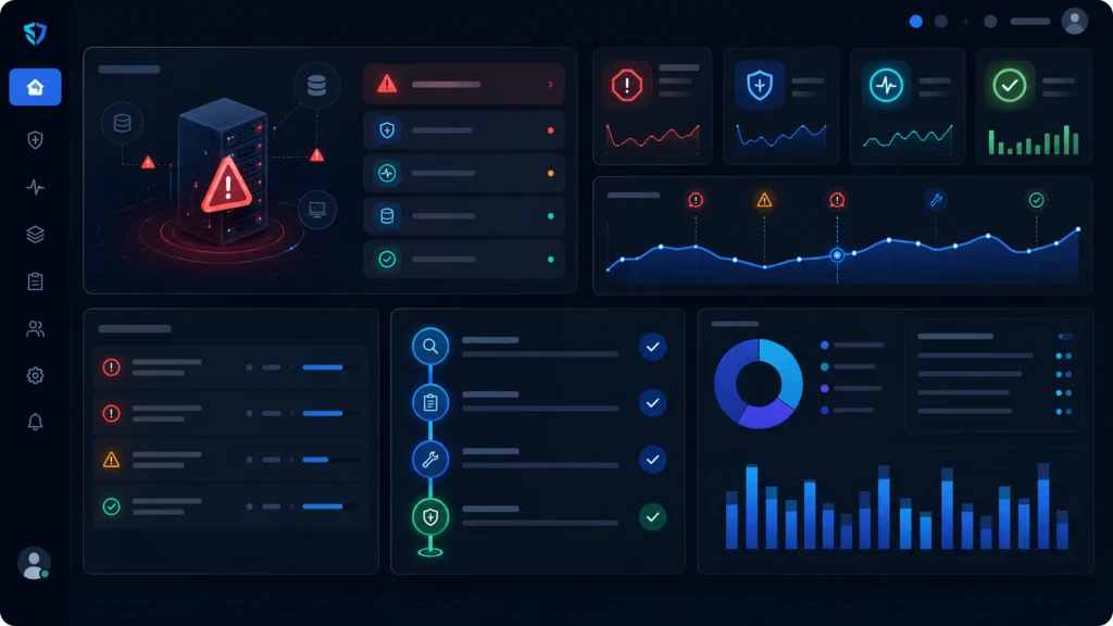 Incident response report showing system failure review and recovery actions
